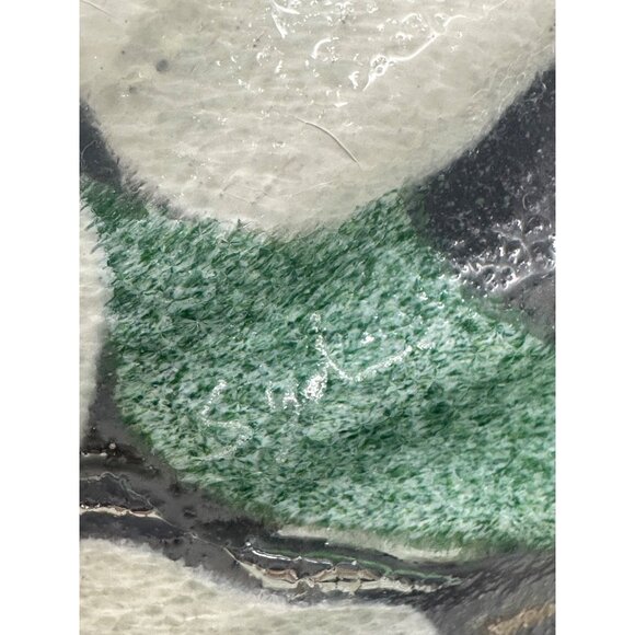 Fused Glass Bowl Pink Iris Flowers Ruffled Edge Signed Art Dish Sydenstricker - Picture 5 of 8